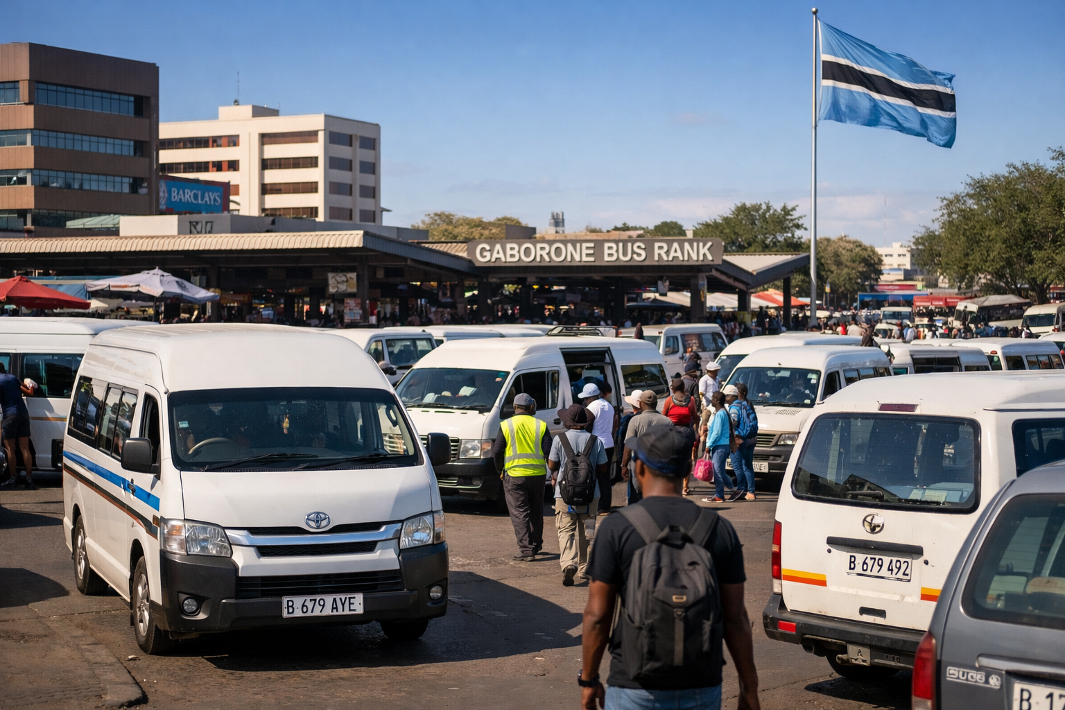 Gaborone bus rank with licensed taxi drivers